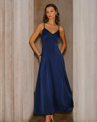 Navy A-Line Slip Maxi Dress | Rihoas