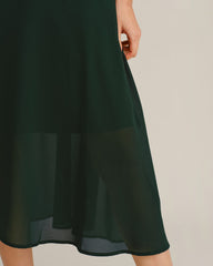 Green Chiffon A-Line Halter Midi Dress | Rihoas
