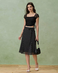 Black Polka Dot Mermaid Midi Skirt | Rihoas