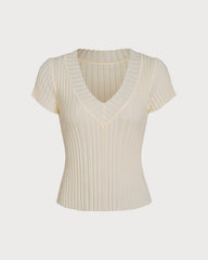 Apricot Textured V Neck Tee | Rihoas