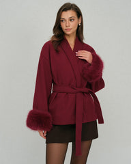 Wine Red Drawstring Jacket | Rihoas