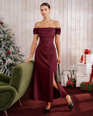 Wine Red The Shoulder Maxi Dress | Rihoas