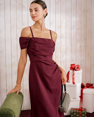 Wine Red The Shoulder Maxi Dress | Rihoas