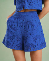 Blue Embroidery Cotton Shorts | Rihoas