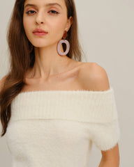 Beige The Shoulder Knit Tee | Rihoas
