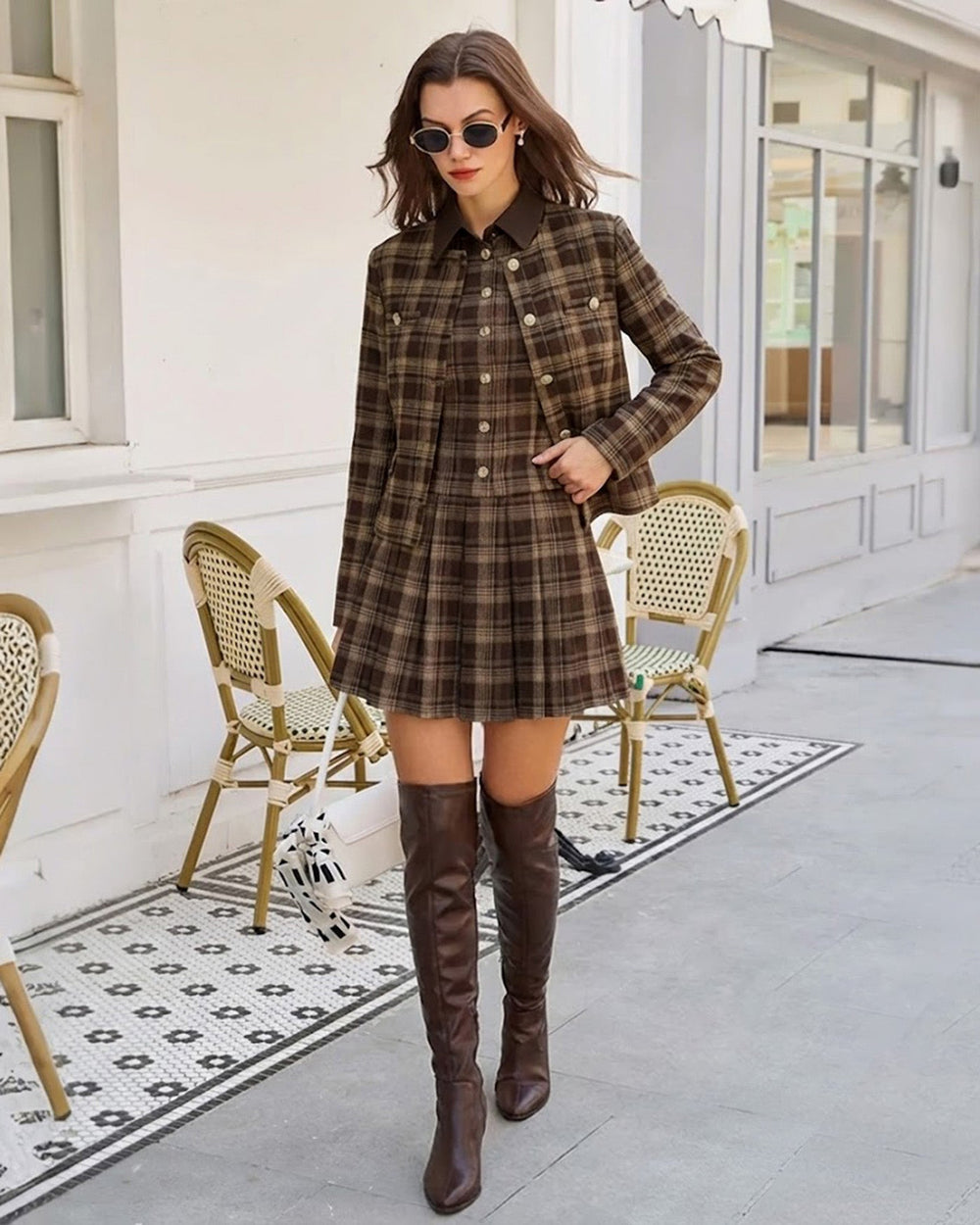 Brown Plaid Single Breasted Jacket | Rihoas