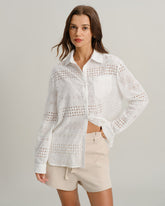 White Textured Loose Casual Shirt | Rihoas