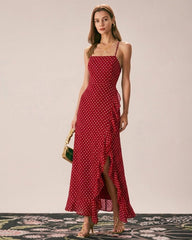 Red Polka Dot Slip Maxi Dress | Rihoas