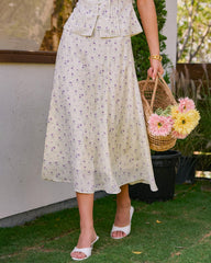Beige Floral Slit Midi Skirt | Rihoas