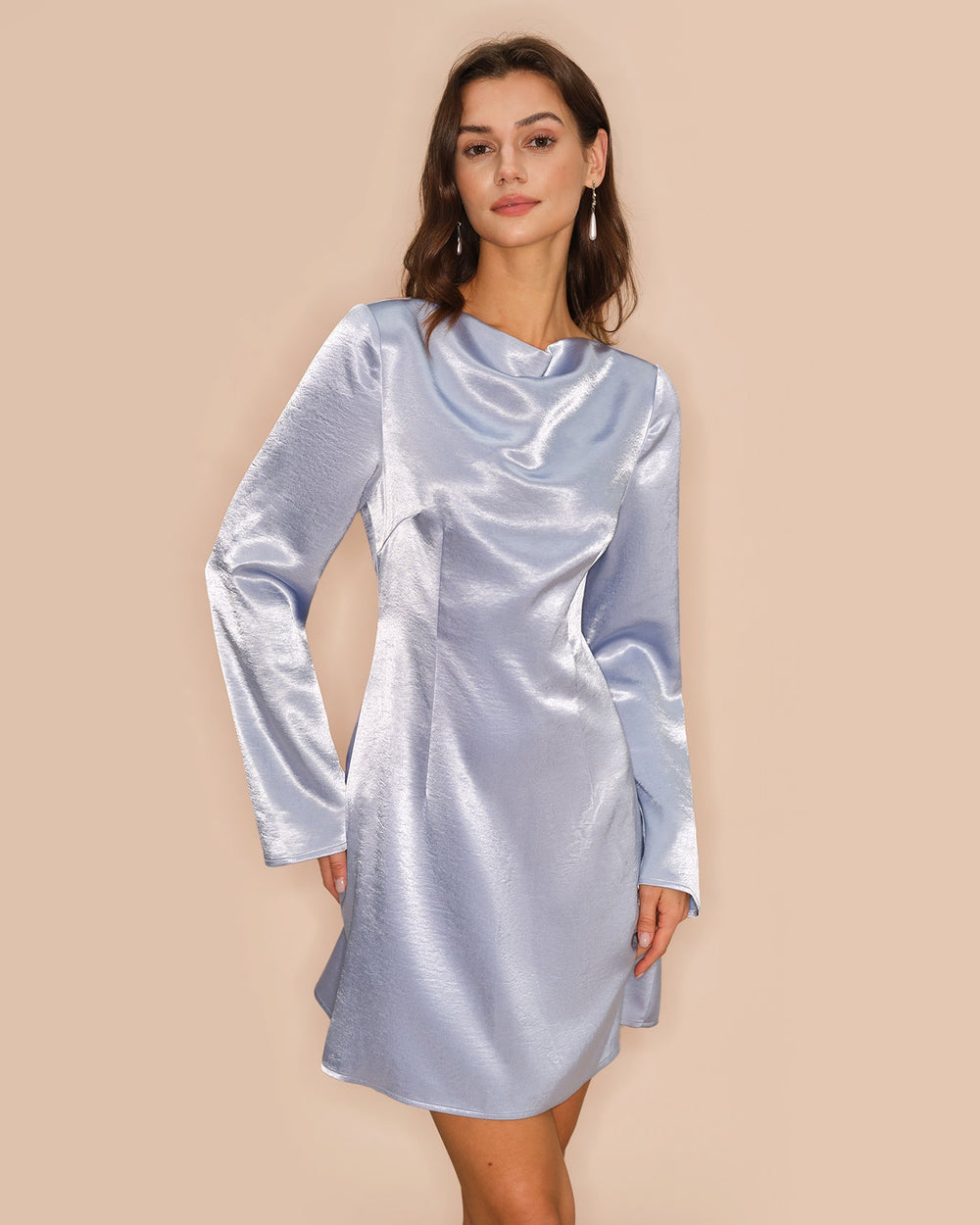 Blue Bell Sleeve Satin Mini Dress | Rihoas
