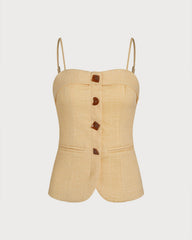 Yellow Solid Button Tank Top | Rihoas