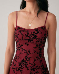 Wine Red Floral Mini Dress | Rihoas