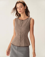 Brown Plaid Single Breasted Vest | Rihoas