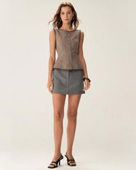 Brown Plaid Single Breasted Vest | Rihoas