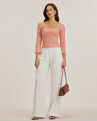 Red Polka Dot U-Neck Bell Sleeve Tee | Rihoas