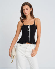 Black Contrasting Strapless Cami Top | Rihoas