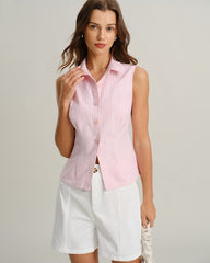 Pink Striped Button Vest | Rihoas