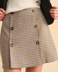 Khaki Plaid A-Line Mini Skirt | Rihoas