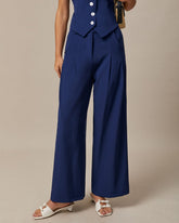 The Navy High Waisted Pockets Straight Pants | Rihoas