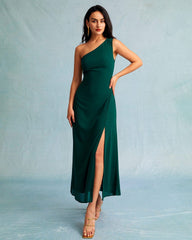 The Green One Shoulder Sleeveless Maxi Dress | Rihoas