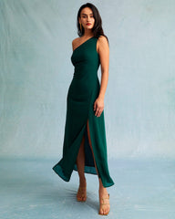 The Green One Shoulder Sleeveless Maxi Dress | Rihoas