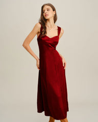 Red Sweetheart Neck A-Line Maxi Dress | Rihoas