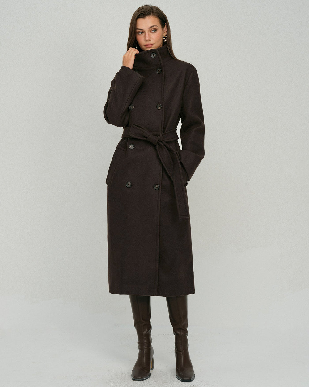 Coffee Belted Pocket Trench Coat | Rihoas