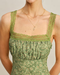Green Floral Lace Maxi Dress | Rihoas