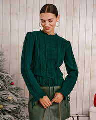 Green Scalloped Lantern Sleeve Sweater | Rihoas