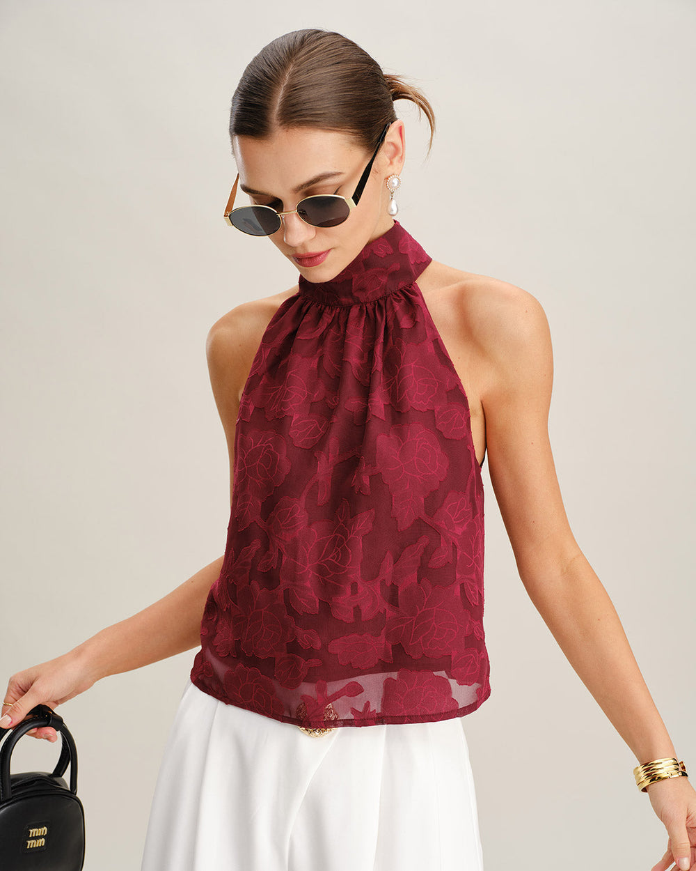 Wine Red Floral Tank Top | Rihoas