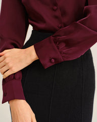 Wine Red Satin Button Shirt | Rihoas
