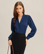 Navy Satin Shirt | Rihoas