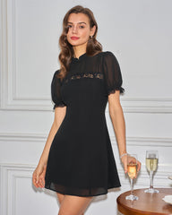Black Mandarin Collar Mini Dress | Rihoas