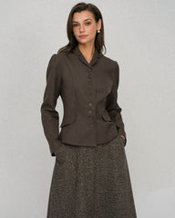 Coffee Single Breasted Solid Jacket | Rihoas