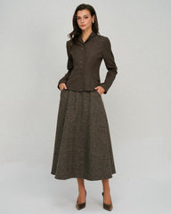 Coffee Single Breasted Solid Jacket | Rihoas