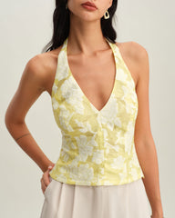 Yellow Floral Halter Top | Rihoas