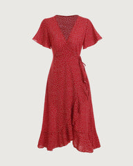 The Polka Dot Ruffle Wrap Dress | Rihoas