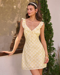 Yellow Plaid Ruffle Sleeveless Mini Dress | Rihoas