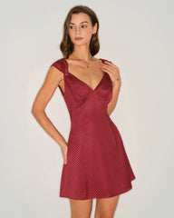 Red Polka Dot Satin Mini Dress | Rihoas