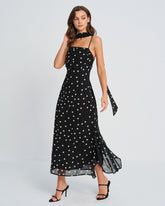 Black Polka Dot Slip Maxi Dress | Rihoas