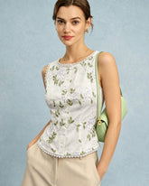 Apricot Single Breasted Floral Embroidery Vest | Rihoas