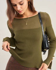 Green See Through Knit Tee | Rihoas