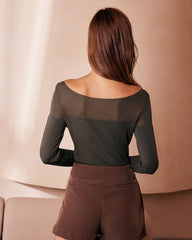 The Green Boat Neck Sheer Knit Top | Rihoas