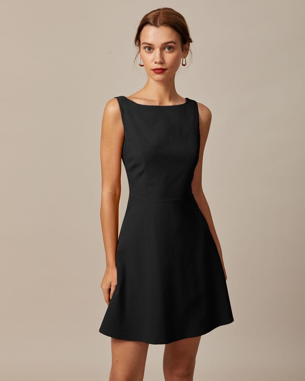 The Black Boat Neck High Waisted Mini Dress | Rihoas