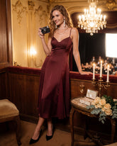 Wine Red Slip A-Line Midi Dress | Rihoas