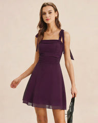 Purple Tie Strap Chiffon Mini Dress | Rihoas
