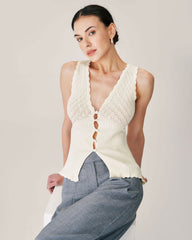 Beige V Neck Ribbed Knit Tank | Rihoas