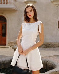 White Floral Textured Mini Dress | Rihoas
