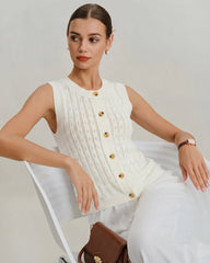 White Single Breasted Knit Cardigan | Rihoas