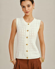 White Single Breasted Knit Cardigan | Rihoas